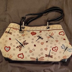 Brighton Cream Tote Bag with Heart, Ladybug and Dragonfly Design